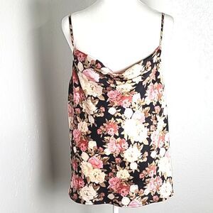 Impressions Shift Tank- Pink, White & Dark Blush on Black w/Flowers, Large,NWOT